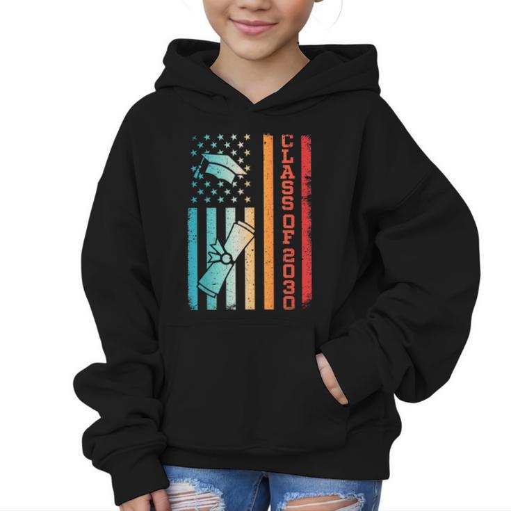 Vintage Class Of 2030 Graduation Back To School USA Flag Graphic Kid Hoodie