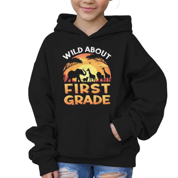 Wild About First Grade Zoo Animals Back To School Safari Graphic Kid Hoodie