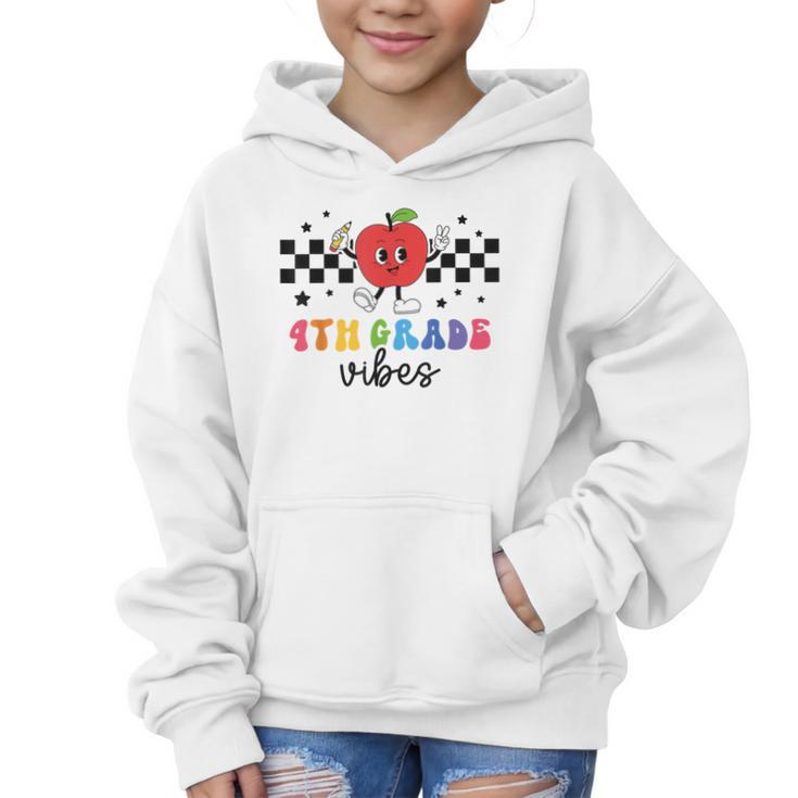 4th Grade Vibes Retro Groovy Apple Back To School Graphic Kid Hoodie