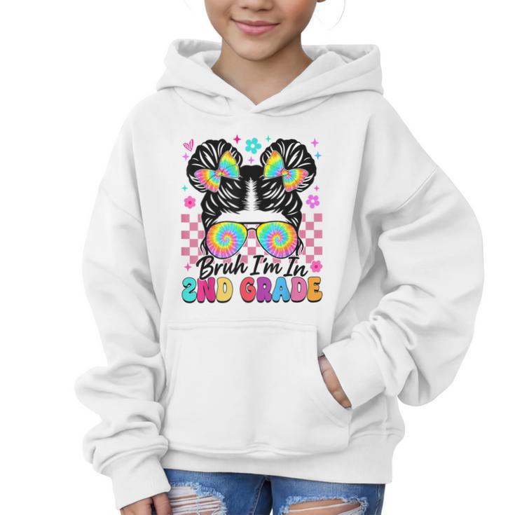 Back To School Bruh I'm In 2nd Grade Cute Girls Messy Bun Graphic Kid Hoodie