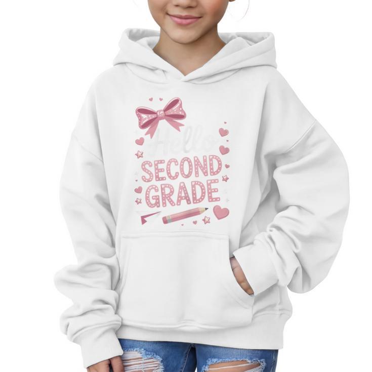Back To School Cute Pink Coquette Girls Hello Second Grade Graphic Kid Hoodie