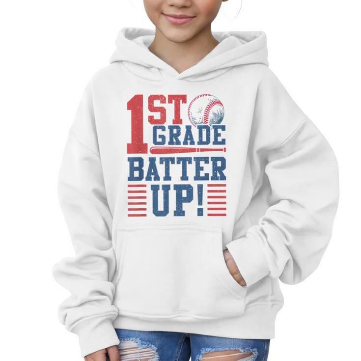 Baseball 1st Grade Back To School 1st Grade Batter Up Graphic Kid Hoodie