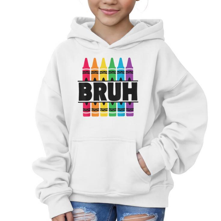 BRUH Back To School Colorful Crayons First Day Of School Graphic Kid Hoodie