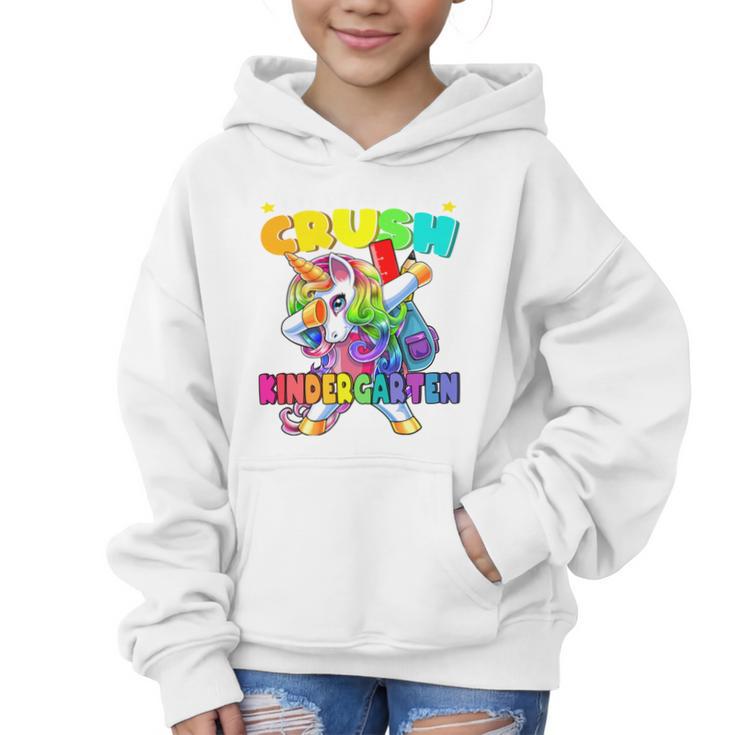 Crush Kindergarten Dabbing Unicorn Back To School Girls Performance Graphic Kid Hoodie