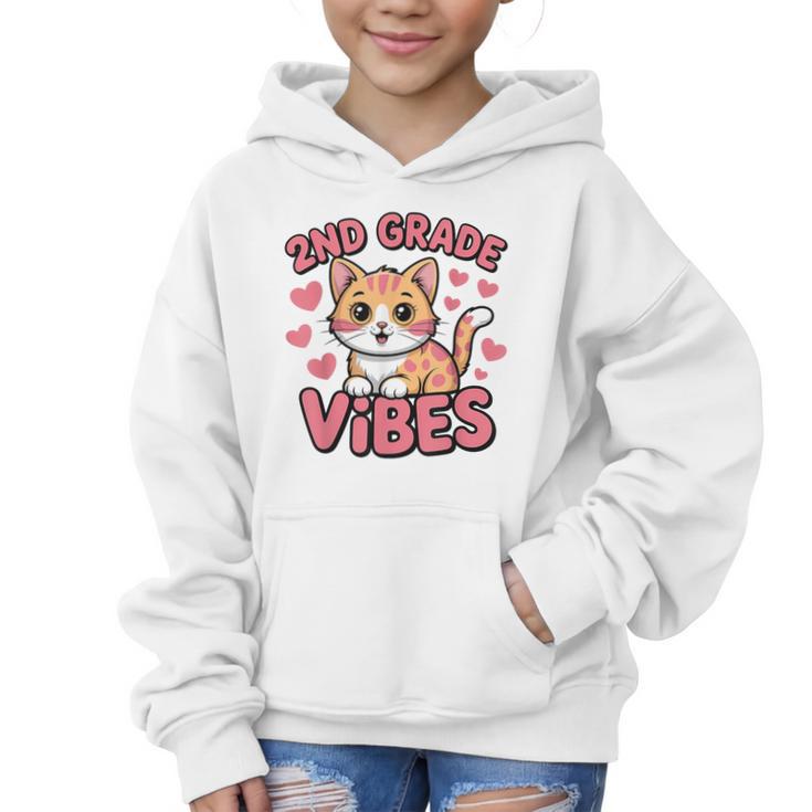 Cute Cat 2nd Grade Vibes Back To School Second Grade Girls Graphic Kid Hoodie