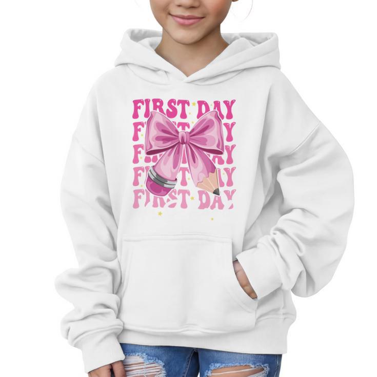 First Day Of School Girls Coquette Bow Back To School Performance Graphic Kid Hoodie