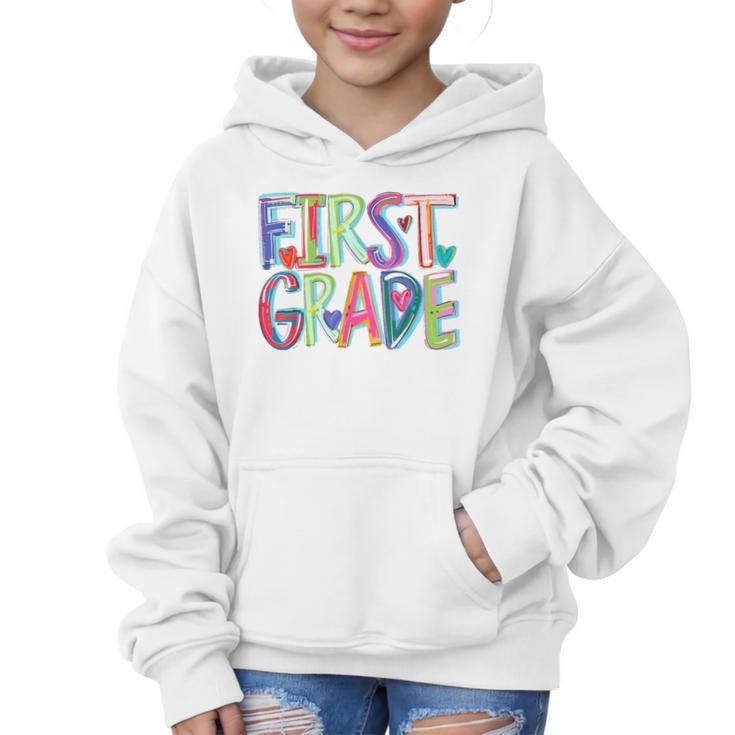 First Grade Back To School Happy First Day Of School Graphic Kid Hoodie First Grade Back To School Happy First Day Of School Graphic Kid Hoodie