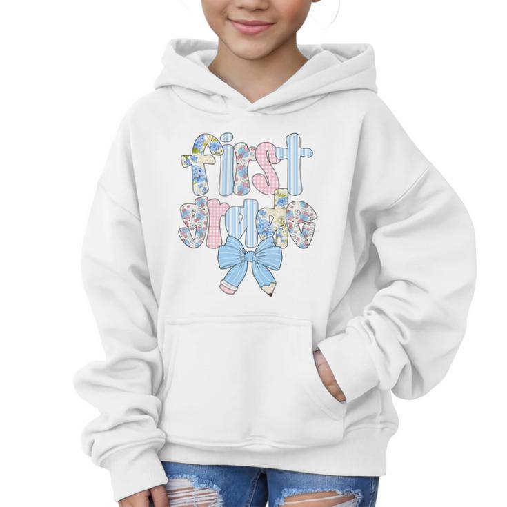 First Grade Coquette Bow Pencil First Day Back To School Performance Graphic Kid Hoodie