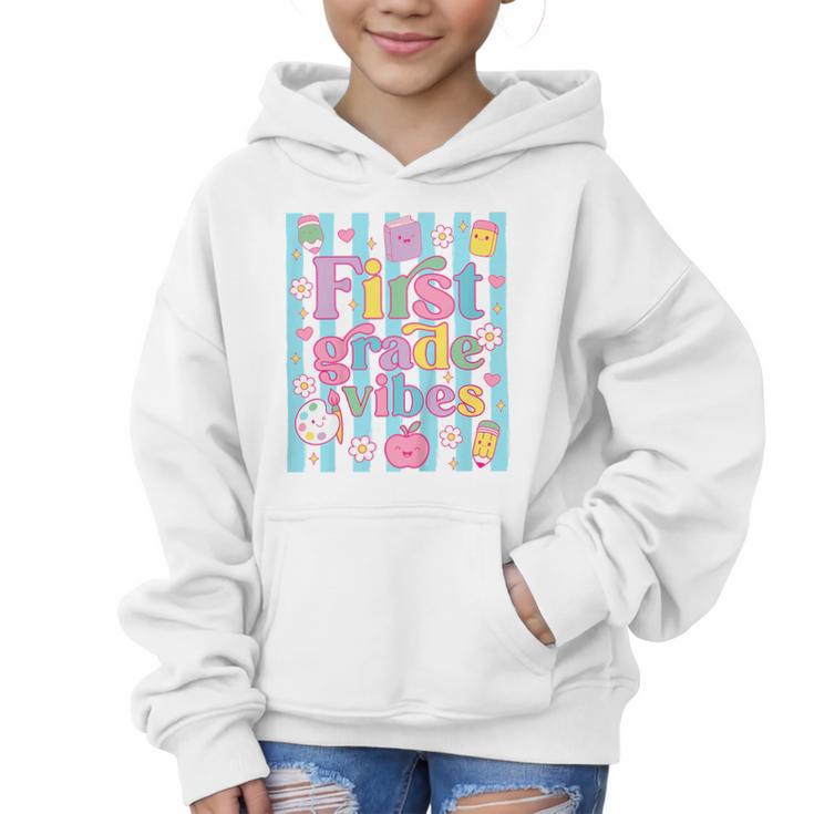 First Grade Vibes Cute Groovy Back To School 1st Grade Girls Graphic Kid Hoodie