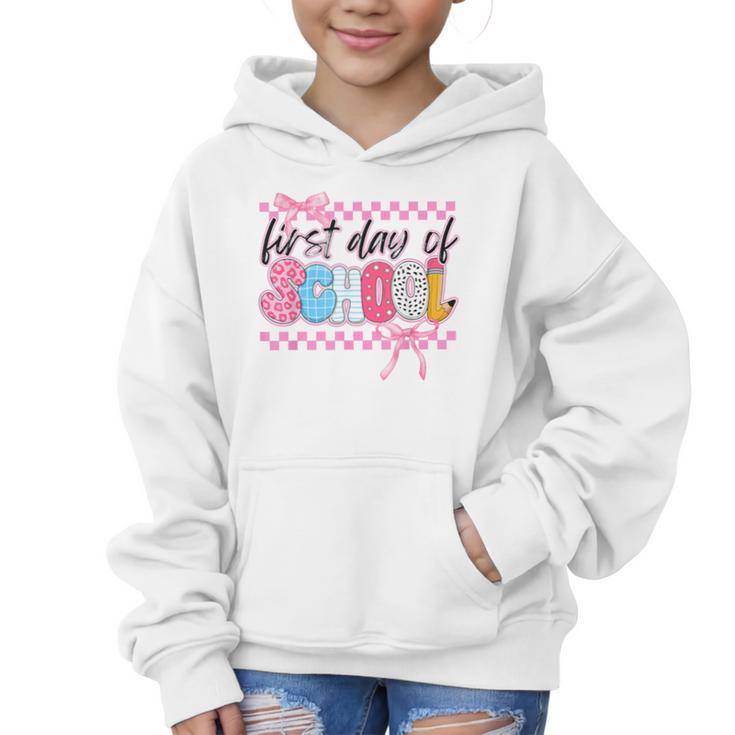 Girl First Day Of School Coquette Bow Pink Back To School Graphic Kid Hoodie