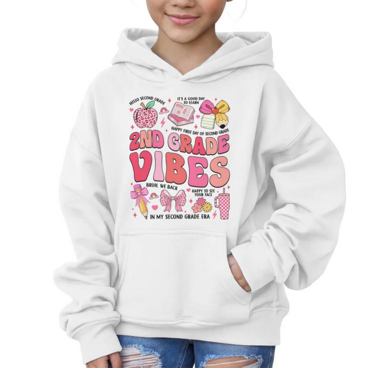 Girls 2nd Grade Vibes Coquette Pink Bow Back To School Graphic Kid Hoodie