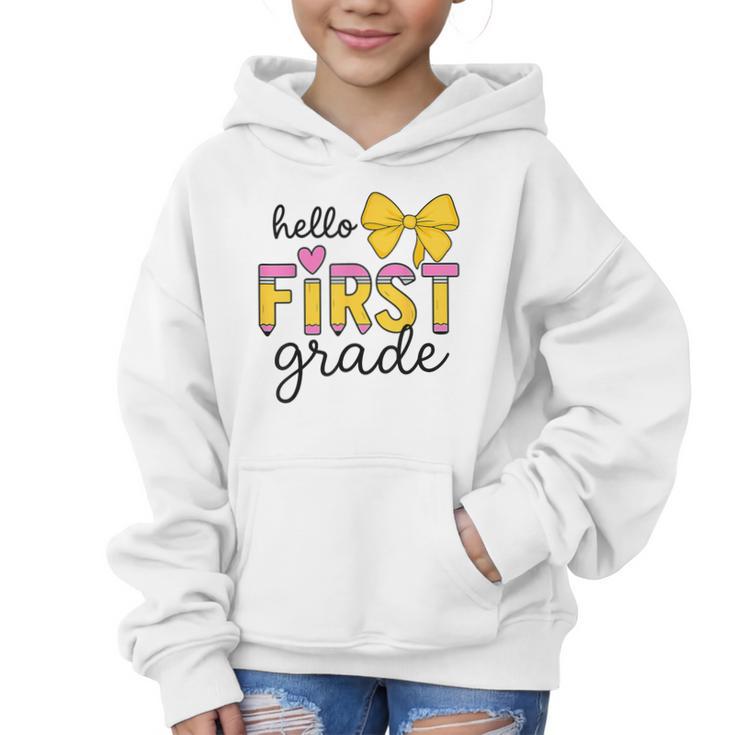 Hello First Grade For Girls Boys Cute Back To School Pencil Graphic Kid Hoodie