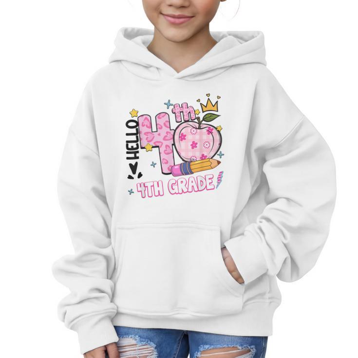 Hello Fourth 4th Grade Leopard Tie Dye Girl Back To School Graphic Kid Hoodie