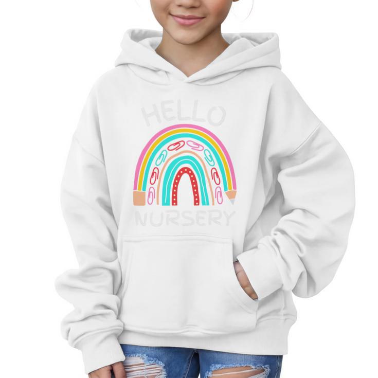 Hello Nursery Pencil Rainbow Back To School Boys Girls Premium Tri-Blend Graphic Kid Hoodie Hello Nursery Pencil Rainbow Back To School Boys Girls Premium Tri-Blend Graphic Kid Hoodie