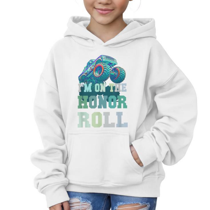 Kids I'M ON HONOR ROLL Monster Trucks Back To School Bruh Graphic Kid Hoodie