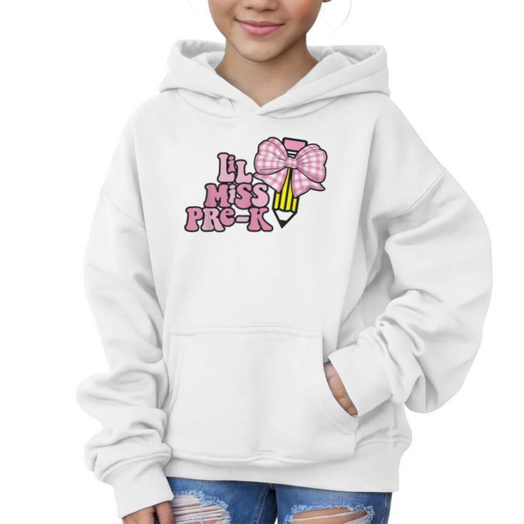 LiL Miss Pre-K Back To School Girls Coquette Bow First Day Graphic Kid Hoodie