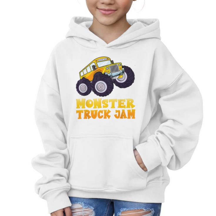 Monster Truck Jam School Bus Yellow Back To School Toddlers Graphic Kid Hoodie