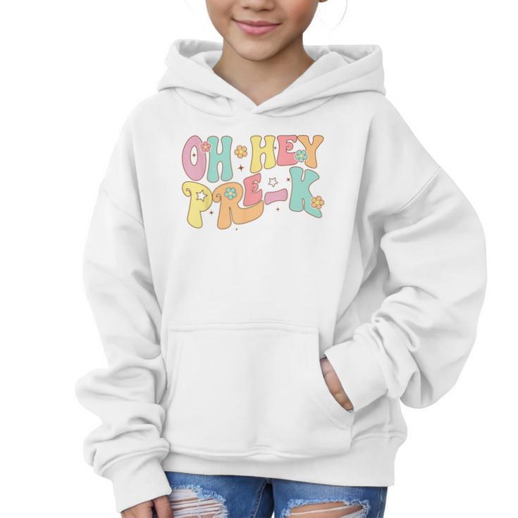 Oh Hey Pre-K Groovy Retro First Day Back To School Graphic Kid Hoodie