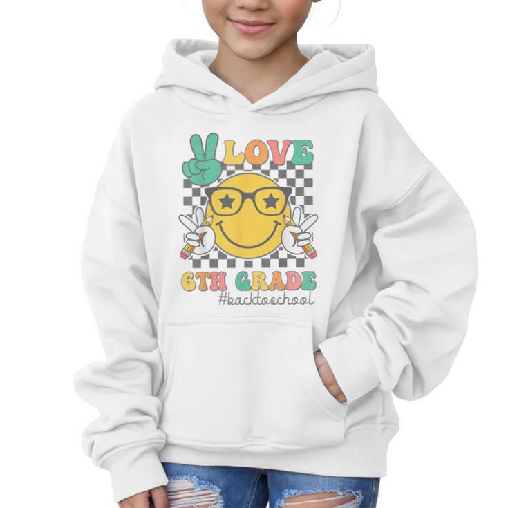 Peace Love 6th Grade Cute Smile Face Back To School Girls Graphic Kid Hoodie