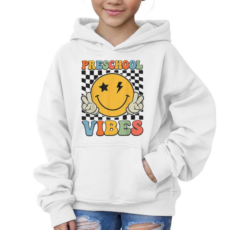 Preschool Vibes Retro Groovy Back To School Pre-K Graphic Kid Hoodie