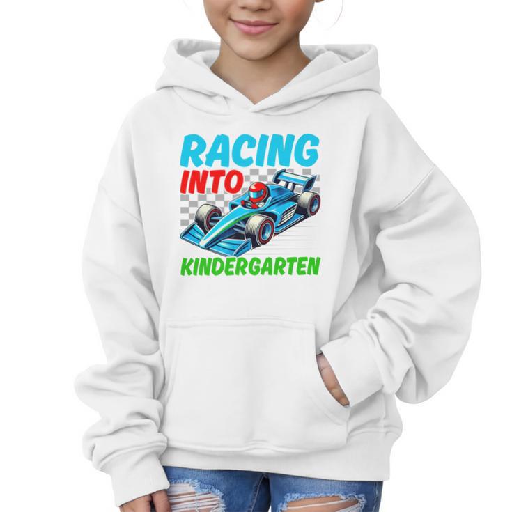 Racing Into Kindergarten Race Car Driver Back To School Performance Graphic Kid Hoodie