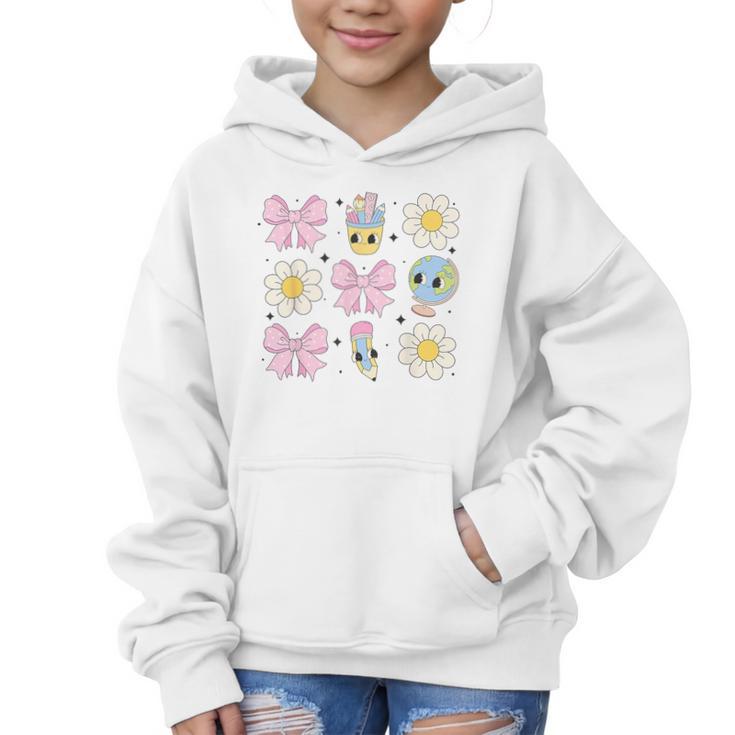 Retro Groovy Back To School Coquette First Day Of School Graphic Kid Hoodie