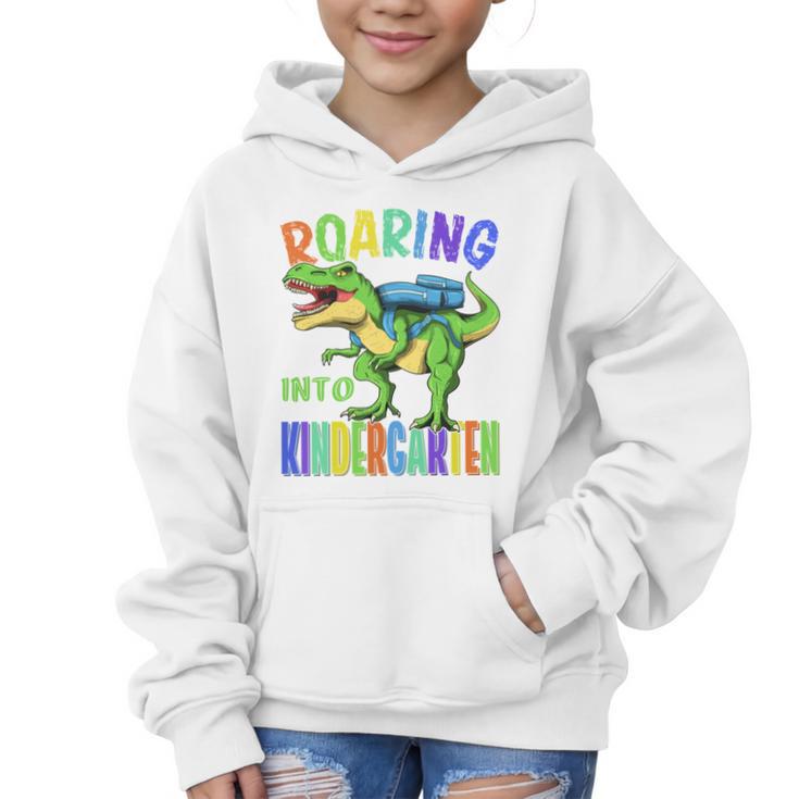Roaring Into Kindergarten Dinosaur T Rex Back To School Boys Performance Graphic Kid Hoodie