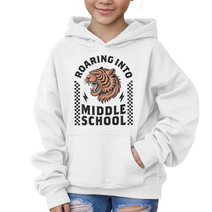 Roaring Into Middle School Tiger Back To School Boy Girl Kid Graphic Kid Hoodie