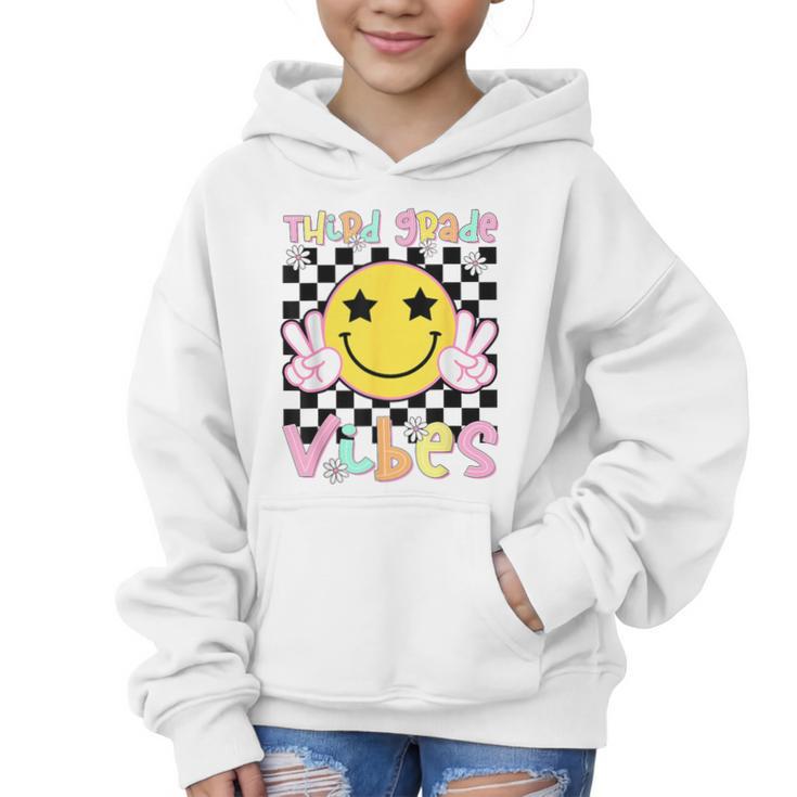 Third Grade Vibes Groovy Smile Face Back To School Girl Kid Graphic Kid Hoodie