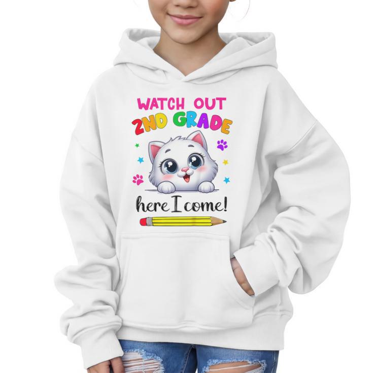 Watch Out 2nd Grade Here I Come Girls Cat Back To School Graphic Kid Hoodie