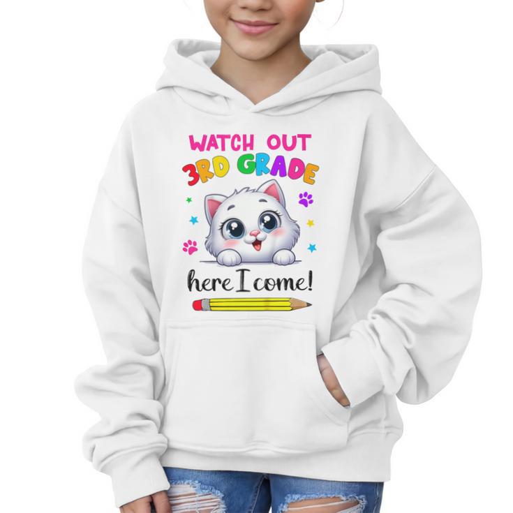 Watch Out 3rd Grade Here I Come Girls Cat Back To School Graphic Kid Hoodie