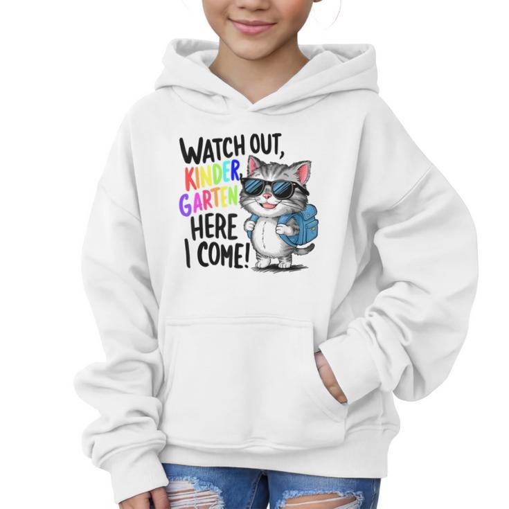 Watch Out Kindergarten Here I Come Cute Cat Back To School Graphic Kid Hoodie