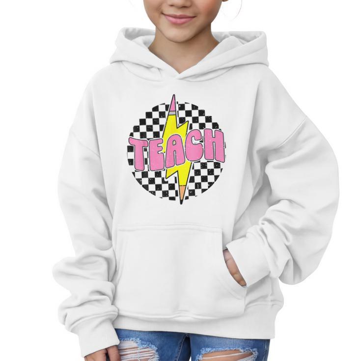 Women Checkered Teach Pencil Lightning Bolt Back To School Graphic Kid Hoodie