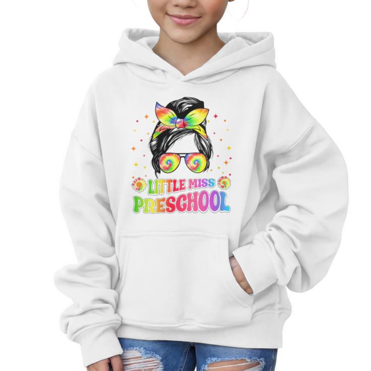 Women's Little Miss Preschool Messy Bun Tie Dye Back To School Girls Graphic Kid Hoodie