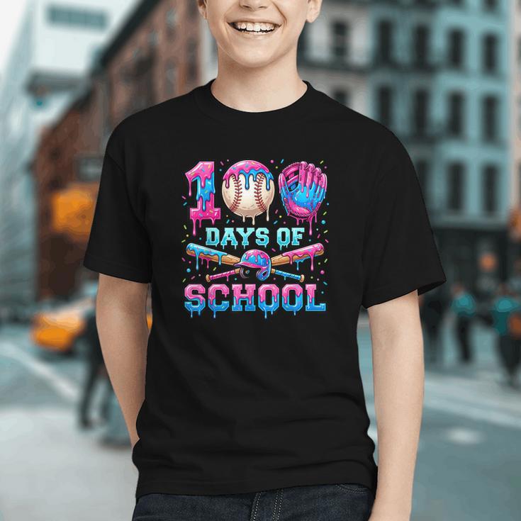 100 Days Of School Baseball Sports Drip Graphic Graphic Youth