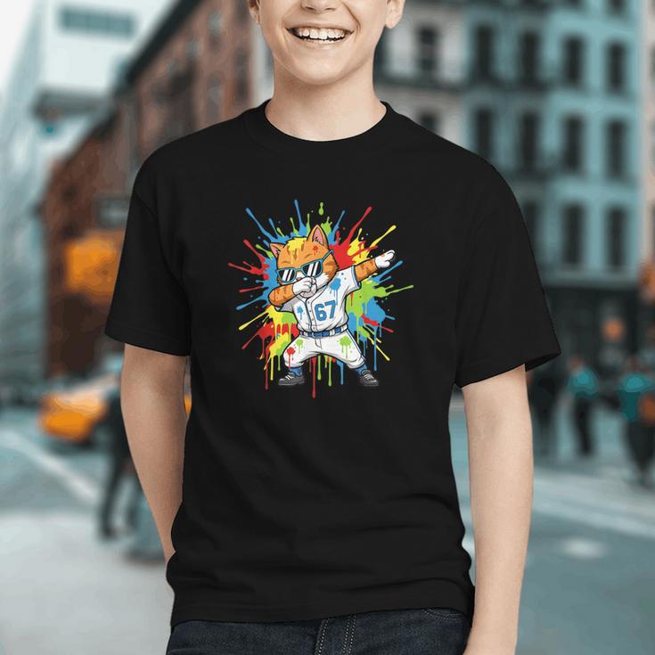 67 Baseball Dabbing Cat 6 7 Dripping Ice Cream Meme Graphic Youth