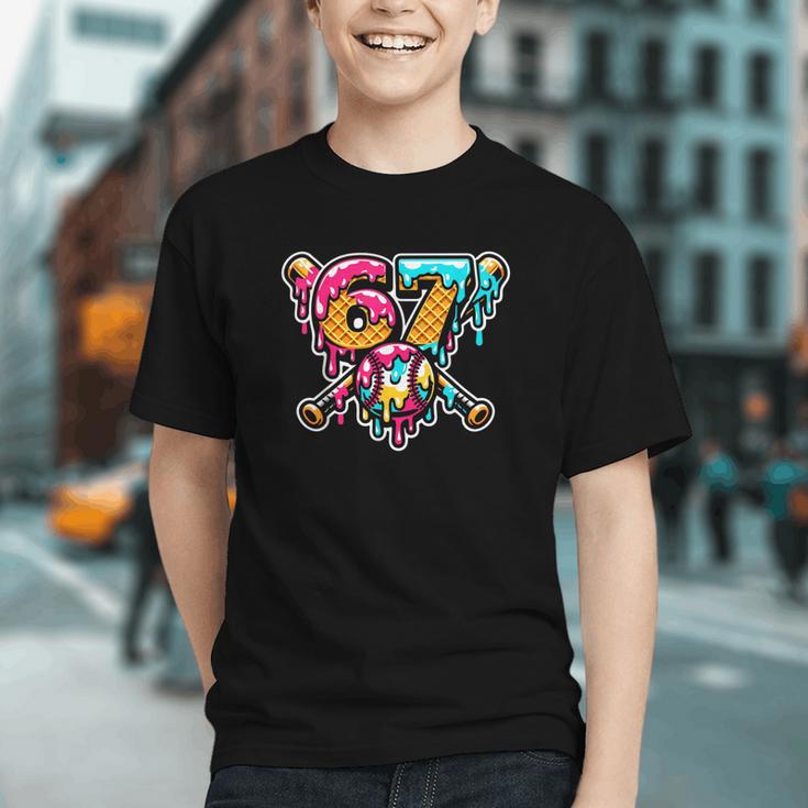 67 Baseball Ice Cream Drip Number Graphic Youth