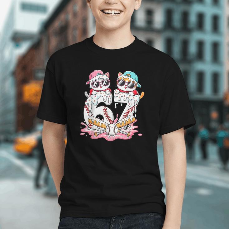 67 Meme Kawaii Cats Baseball Ice Cream Drip 6 7 Kids Graphic Youth
