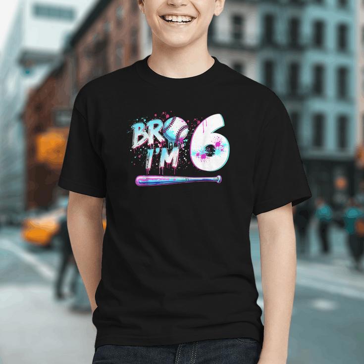6th Birthday Boy Bro I'm 6 Year Old Baseball Ice Cream Drip Graphic Youth