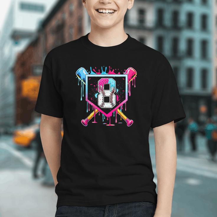 8th Birthday Boys Baseball Ice Cream Drip Boys Baseball Graphic Youth