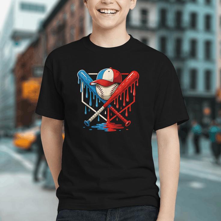 American Baseball Drip Graffiti Ball And Bat Graphic Youth