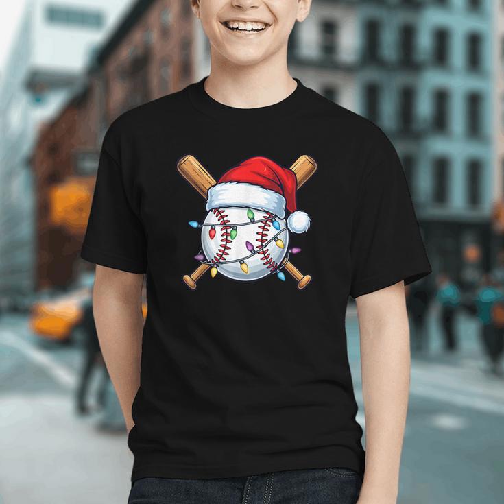 Baseball Christmas Lights Santa Christmas Baseball Player Graphic Youth