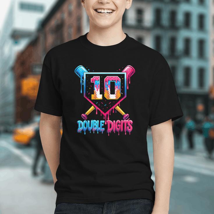 Baseball Drip 10th Birthday Boy Double Digits Ice Cream Drip Graphic Youth