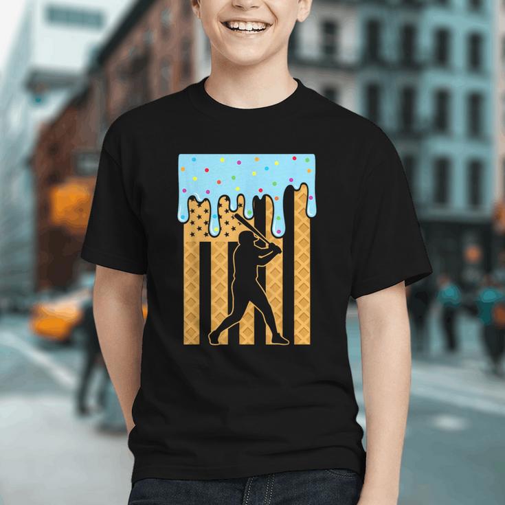Baseball Drip Dripping Ice Cream Sport Player American Flag Graphic Youth