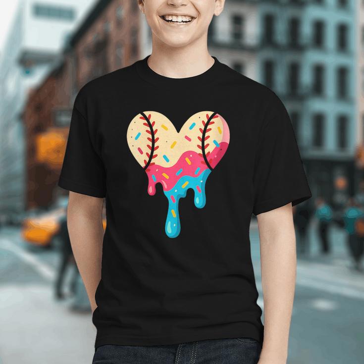 Baseball Drip Melting Ice Cream Baseball Heart Boys Girls Graphic Youth