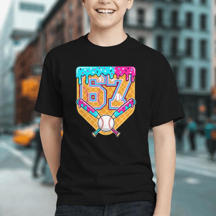 Baseball Drip Number 67 Ice Cream Home Plate Drip Graphic Youth