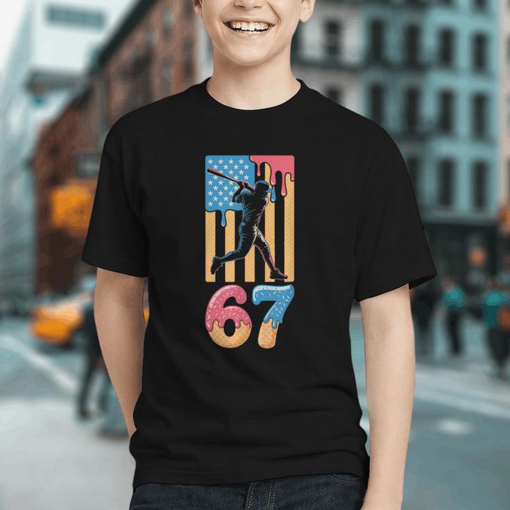 Baseball Drip USA Flag 67 Player 67th Birthday Ice Cream 67 Graphic Youth