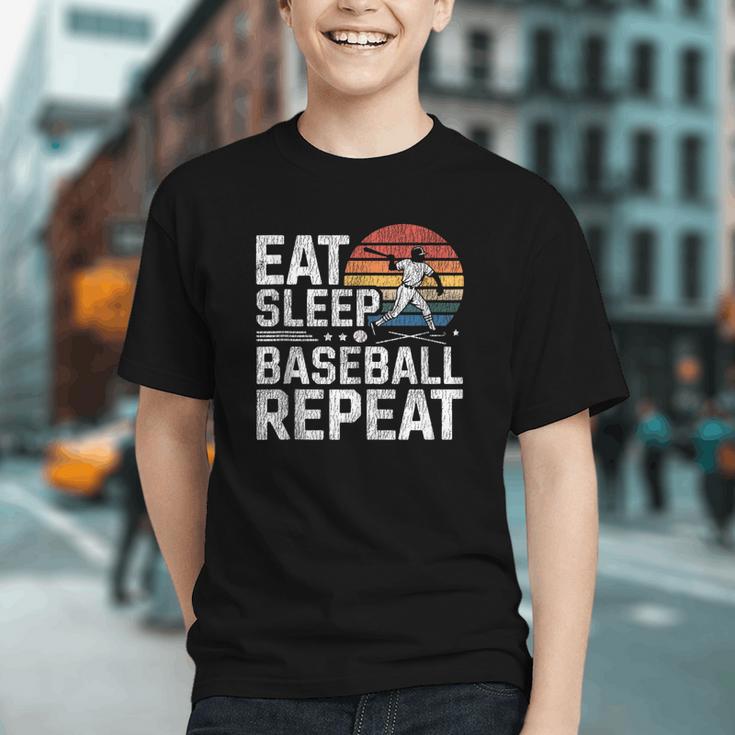 Baseball Fan Vintage Retro Eat Sleep Baseball Repeat Graphic Youth