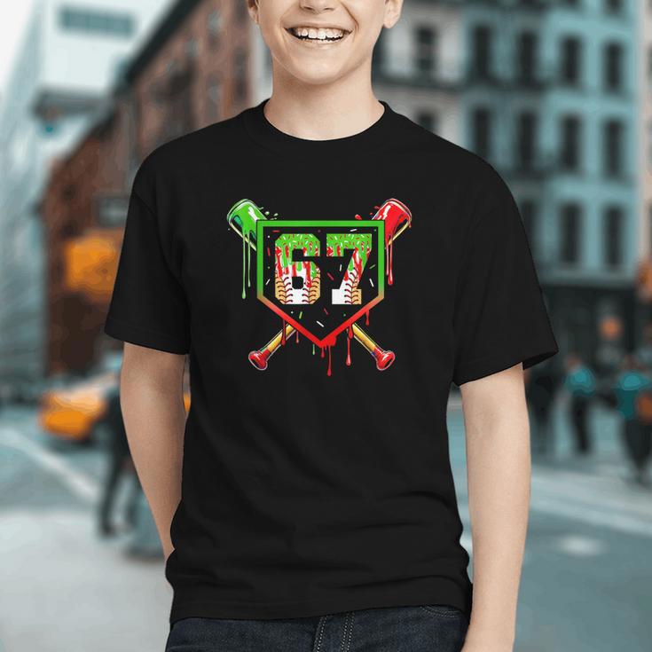 Baseball Ice Cream Drip Number 67 Player 6 7 Christmas Pjs Graphic Youth Baseball Ice Cream Drip Number 67 Player 6 7 Christmas Pjs Graphic Youth