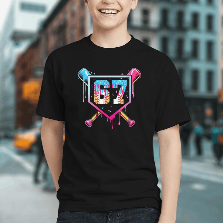 Baseball Ice Cream Drip Number 67 Player 67th Birthday Graphic Youth Baseball Ice Cream Drip Number 67 Player 67th Birthday Graphic Youth